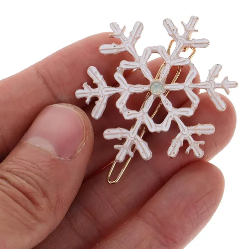Miniatura 3 de Beaupretty Pinzas para el cabello con diseño de copo de nieve de Navidad, 8 unidades, pasadores de diamantes de imitación para mujeres y niñas