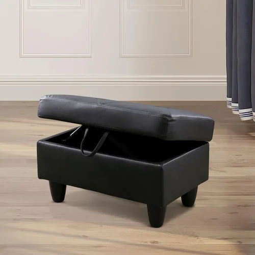 Miniatura 2 de Reposapiés rectangular de piel sintética con almacenamiento para sala de estar y dormitorio (negro)