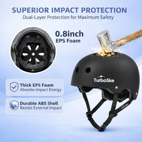 Miniatura 4 de Casco de patineta, casco BMX, casco multideporte, casco de bicicleta para niños, jóvenes, hombres, mujeres Negro