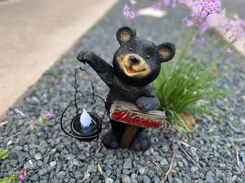 Miniatura 3 de VP Home - Estatuas de jardín para exteriores, decoración de oso negro con letrero de bienvenida (Welcome), regalos para el hogar y el jardín - 12
