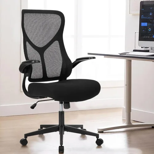 DUMOS Silla de escritorio de oficina en casa, silla ergonómica de malla de respaldo alto con cómodos reposabrazos abatibles, silla giratoria de