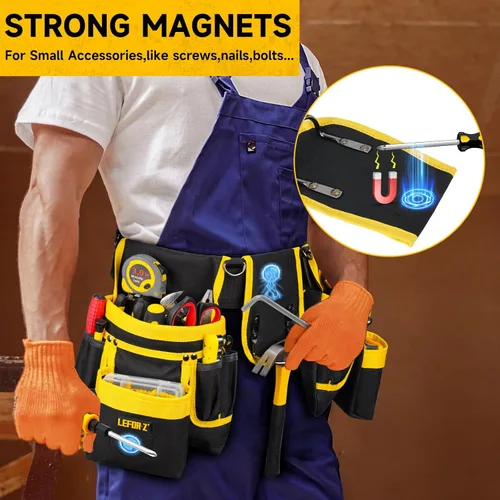 Miniatura 5 de Cinturón de herramientas, bolsa magnética para herramientas, 27 bolsillos, cinturones de herramientas acolchados resistentes para hombres, bolsa
