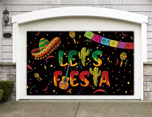 Miniatura 3 de Telón de fondo negro de Let's Fiesta Mexicana, 6 x 3.6 pies, decoración de fiesta de Let's Fiesta Luau Cinco de Mayo, decoración de cumpleaños