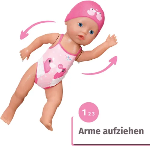 Miniatura 3 de Baby Born 835302 My First Swim Girl 11.8 in Badepuppe, bewegliche Weapon Beine, schwimmt durchs Wasser, Wasserdicht und Ohne Batterien verwendbar