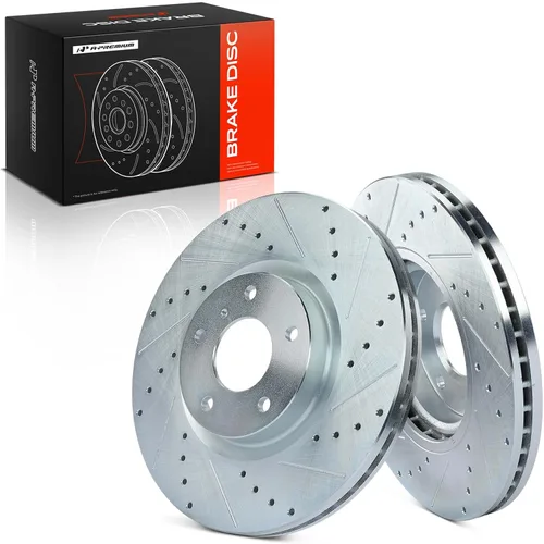 A-Premium 319.6mm (12.58 pulgadas) Rotores de freno de disco perforados y ranurados delanteros Compatibles con modelos seleccionados de Nissan e