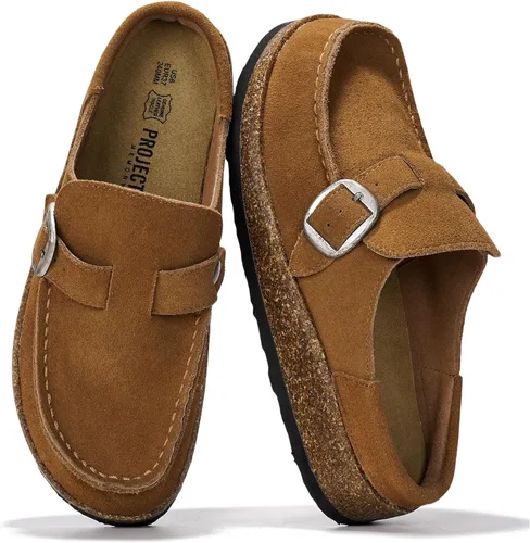 Project Cloud – Zuecos estilo mocasín para mujer de cuero 100% auténtico, con espuma viscoelástica, resistentes al agua, tipo slip-on,