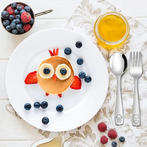 Miniatura 7 de VITEVER Utensilios para Niños Pequeños de 10 Piezas, Juego de Cubiertos de Acero Inoxidable para Niños, Tenedores y Cucharas Seguros para Niños