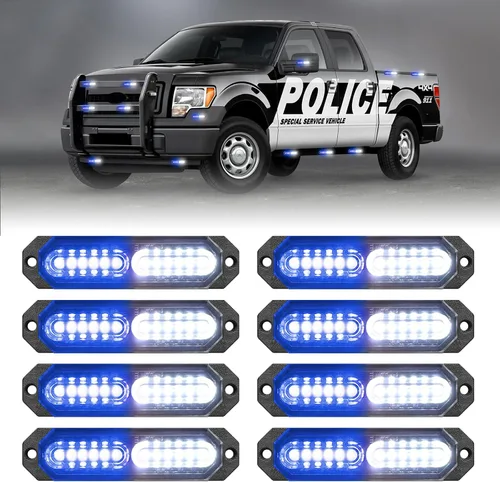 Miniatura 20 de HLauto 1200T Luces de rejilla estroboscópicas de emergencia: 8 piezas 12 LED con función de sincronización, luces de advertencia de seguridad