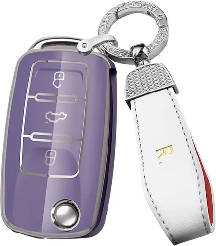 Miniatura 12 de ontto Funda para llave de coche para Volkswagen Jetta Beetle, Tiguan Passat Golf MK6 Polo Morado, Púrpura
