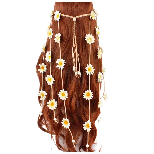 WLBON Diadema de girasol de Halloween, hippie bohemio, margarita, diadema, corona, corona floral, diadema para mujer, boda, vacaciones, festival,