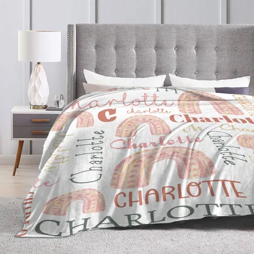 Miniatura 6 de Manta personalizada de arcoíris para bebé, manta acogedora de franela ligera con nombre para bebés, niños, adultos, niñas, niños, sofá cama, 30 x 40