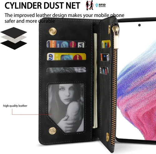 Miniatura 2 de ZZXX Samsung Galaxy A53 5G - Funda para teléfono celular con bloqueo RFID, cartera, soporte, piel sintética suave de alta calidad, color negro, 6.5