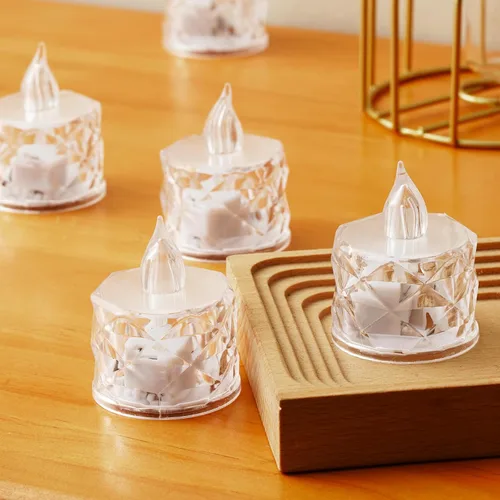 Miniatura 5 de Paquete de 12 velas de té LED sin llama, para decoración de Halloween, Navidad, hogar/boda, regalos de días festivos y luces decorativas Transparente