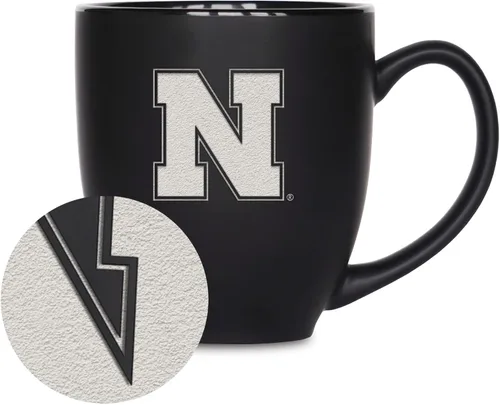 Miniatura 306 de Rico Industries - Taza de cerámica mate negra con grabado láser estándar de 15oz para NCAA (escuelas T & U) - Para bebidas calientes o frías