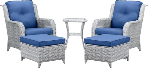 Miniatura 111 de Belord Juego de muebles de exterior, sillas de mimbre para patio, muebles de ratán de 3 piezas con mesa auxiliar, juegos de sillas bistró de patio