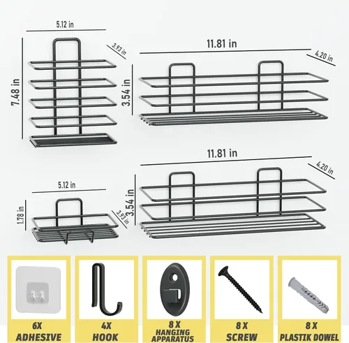 Miniatura 6 de Dekula Organizador adhesivo para ducha, paquete de 4, estantes de ducha para almacenamiento de baño, organizadores de baño de acero inoxidable a
