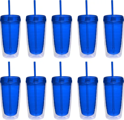 DISCOUNT PROMOS Vasos acrílicos de doble pared de 16 onzas. Juego de 10 unidades, sin BPA, perfectos para café helado, refrescos, otras bebidas