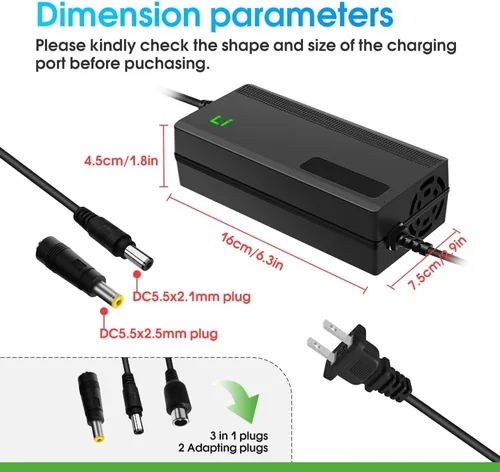Miniatura 2 de Cargador 42V 3A con enchufe 3-en-1 para baterías de litio de 36V como baterías de coche, camión, cortadora de césped, barco, marina