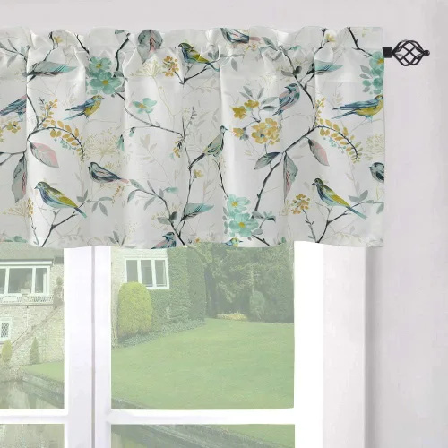 Miniatura 36 de Leeva - Cortinas pequeñas con estampado de pájaros, 24 pulgadas de largo, conjunto de paneles para ventanas, diseño de estampado de pájaros