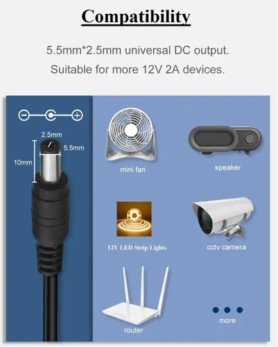 Miniatura 5 de Fuente de alimentación de 12 V CC 2A, adaptador de CA 100-240 V 50-60 Hz a 12 voltios 2000 mA, reemplazo del cable adaptador de corriente - 10