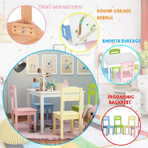 Miniatura 4 de Nightcore Juego de mesa y 4 sillas de madera para niños, juegos de sillas de actividades para 2 a 6 años, juego para niños pequeños, muebles de sala