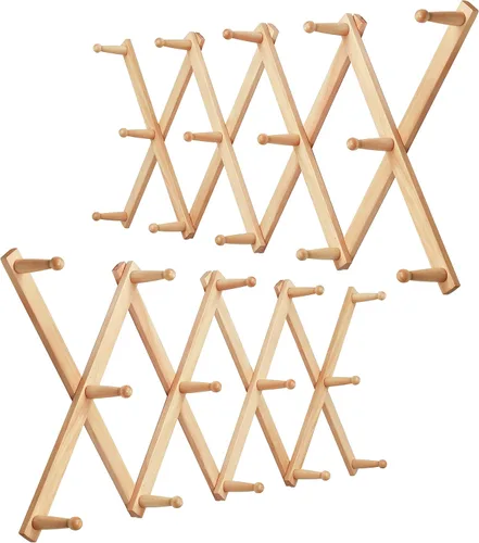 Miniatura 28 de WEBI Acordeón para colgar en la pared, percha de pared para sombreros, acordeón, expandible, de madera, montado en la pared, estante de gancho