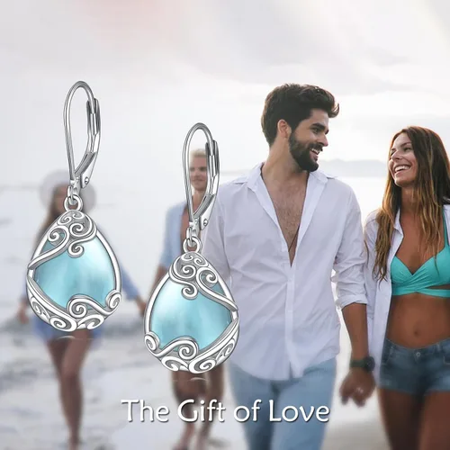 Miniatura 137 de Aretes colgantes con forma de lágrima de filigrana de piedra lunar de plata de ley 925 con cierre de palanca para mujer, regalos de joyería