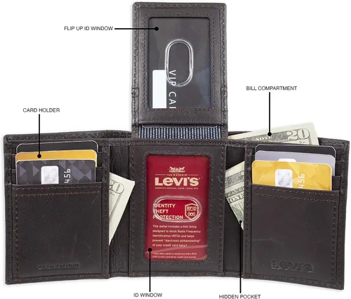 Miniatura 4 de Levis Mens Trifold Wallet-Sleek and Slim Includes Id Window and Credit Card Holder