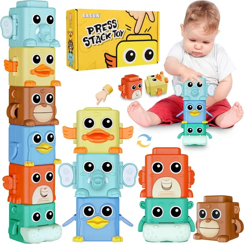 Juego de Juguetes Apilables para Niños de 18+ Meses, 6 en 1 Juguetes Sensoriales Infantiles con Expresiones Cambiantes, Bloques Apilables de