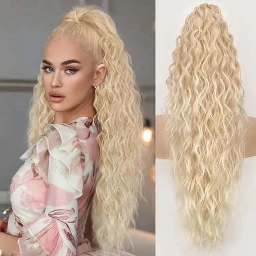 Miniatura 61 de ORSUNCER Extensión de cola de caballo de 18" con pinza rizada, cola de caballo esponjosa, extensiones de pelo sintético de aspecto natural para mujer
