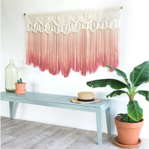 Miniatura 2 de Etlegor Tapiz de macramé para colgar en la pared, estilo nórdico, tapiz bohemio teñido con borlas, decoración de pared tejida para decoración