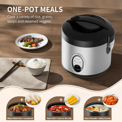 Miniatura 2 de Macook Arrocera de acero inoxidable con vaporizador, 4 tazas sin cocer (1.0L)/8 tazas cocidas, cocina eléctrica para granos y verduras, mantiene