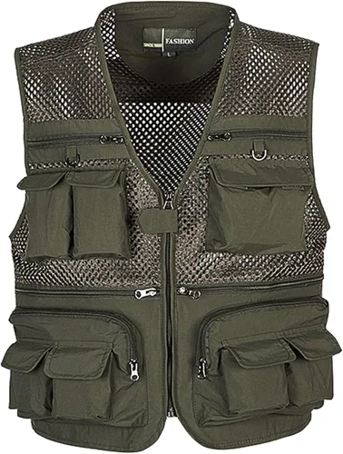 Chaleco Flygo para hombre para pesca trabajo safari viaje de reportajes o para actividades al aire libre en verano con bolsillos