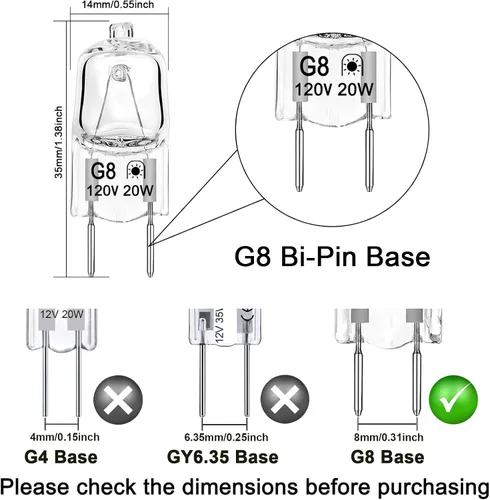 Miniatura 2 de Bombillas halógenas G8 de 20 W 120 V para debajo del gabinete, repuesto de iluminación de disco para debajo del gabinete, T4 JCD tipo G8 base de 2