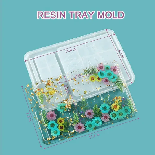 Miniatura 2 de 4 moldes de silicona para resina epoxi DIY, moldes de resina grandes, incluyendo molde de bandeja rodante, soporte para juntas de cenicero y molde