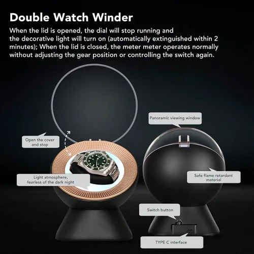 Miniatura 3 de TOPINCN Watch Winding Box, Flexible Cushion Design ABS Silent Motor Automatic Double Watch Winder for Men Bedroom High End (Black)
