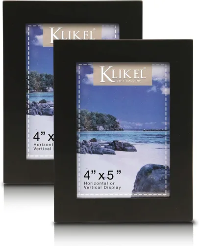 Klikel Marco de fotos negro – Juego de 2 marcos de fotos de madera negra de 4 x 5 pulgadas – hecho de madera real con protección de fotos de vidrio