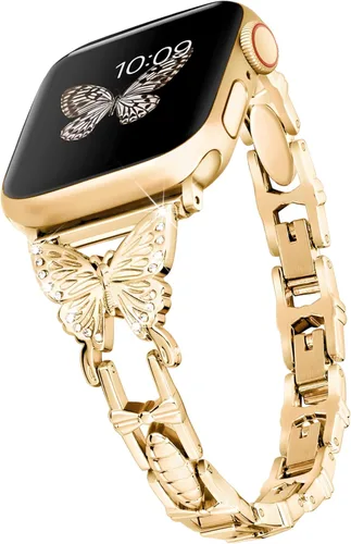 Miniatura 11 de Wipalor, compatible con la malla para reloj de Apple de 38mm y 40mm, liviana para mujer, pulsera fácil de ajustar, diamante brillante en la oro rosa
