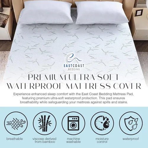 Miniatura 3 de East Coast Bedding Protector de colchón impermeable de viscosa derivada de mezcla de bambú, bolsillo profundo ultra suave que se adapta a hasta 18