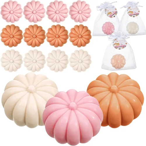Maxcheck 12 juegos de calabazas de otoño para baby shower, regalos de fiesta de jabón, incluye etiquetas temáticas de jabón de calabaza, bolsa de