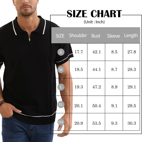 Miniatura 6 de Polo de manga corta para hombre, ajuste regular, informal, de punto sólido, con cremallera de un cuarto, para golf