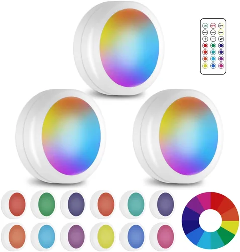 Miniatura 11 de Luces LED de disco con control remoto, 13 colores RGB regulables debajo del gabinete, cambio de color a pilas, ambiente festivo para cocina, Negro