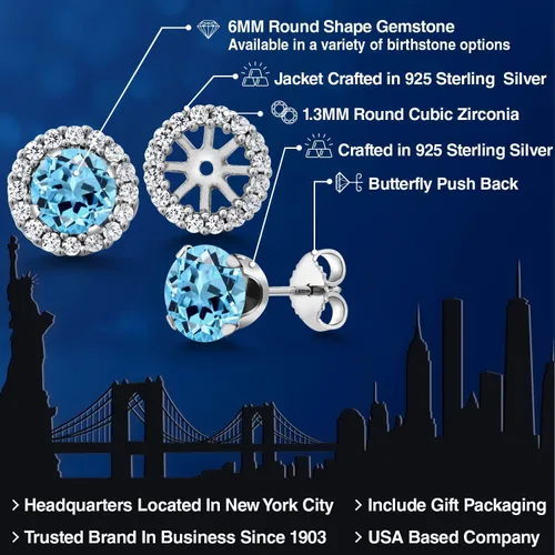 Miniatura 277 de Gem Stone King Aretes redondos de plata de ley 925 de 0.236 in con piedra natal extraíble para mujer