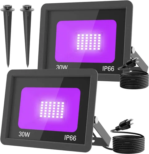 T-SUN Luces LED negras de 30 W, luces de inundación de luz negra con enchufe, luz negra impermeable IP66 para fiesta brillante, decoraciones de
