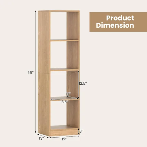 Miniatura 3 de Giantex Estantería de 4 cubos de 56 pulgadas de alto, natural independiente de 15 pulgadas de ancho y 5 niveles con 4 kits antivuelcos, organizador