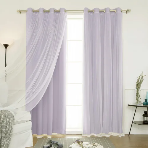 Miniatura 40 de Best Home Fashion Mix and Match - Juego de 4 cortinas de tul transparente y opacas, con ojales de acero inoxidable y níquel Rosa empolvado