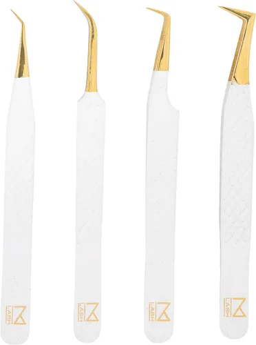 Miniatura 14 de M LASH - Pinzas para extensiones de pestañas (juego de 4) – Pinzas profesionales para extensiones de pestañas, punta de fibra, acero japonés, juego