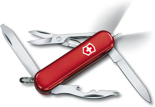 Victorinox Midnite Manager Cuchillo suizo del ejército, pequeño, multiherramienta, 10 funciones, LED, tijeras, rojo