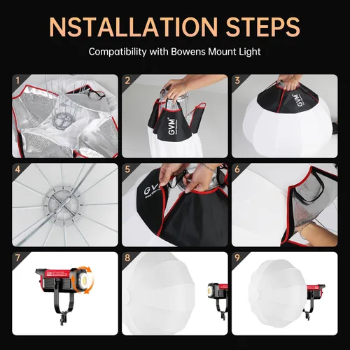 Miniatura 3 de GVM - Modificador de luz suave para linterna de 26 pulgadas/25.6 in, ajuste rápido, plegable, para GVM SD80D SD200B SD300B SD400B SD500B SD650B