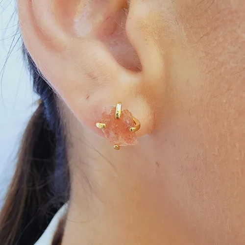 Miniatura 60 de Aretes de piedra preciosa natural en bruto con oro amarillo sobre plata de ley 925, 6 a 0.276 in, regalo de piedra de nacimiento de calidad genuina
